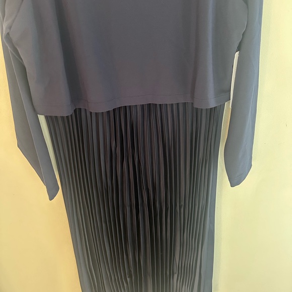 Soft Surroundings Cassandra Midi Dress Pleated Satin Skirt Navy Blue Large P - Picture 6 of 12